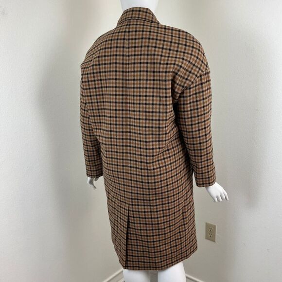 Zara Man Size M Brown Wool Plaid Check Oversized Long NEW Coat Office Modern - Picture 6 of 14